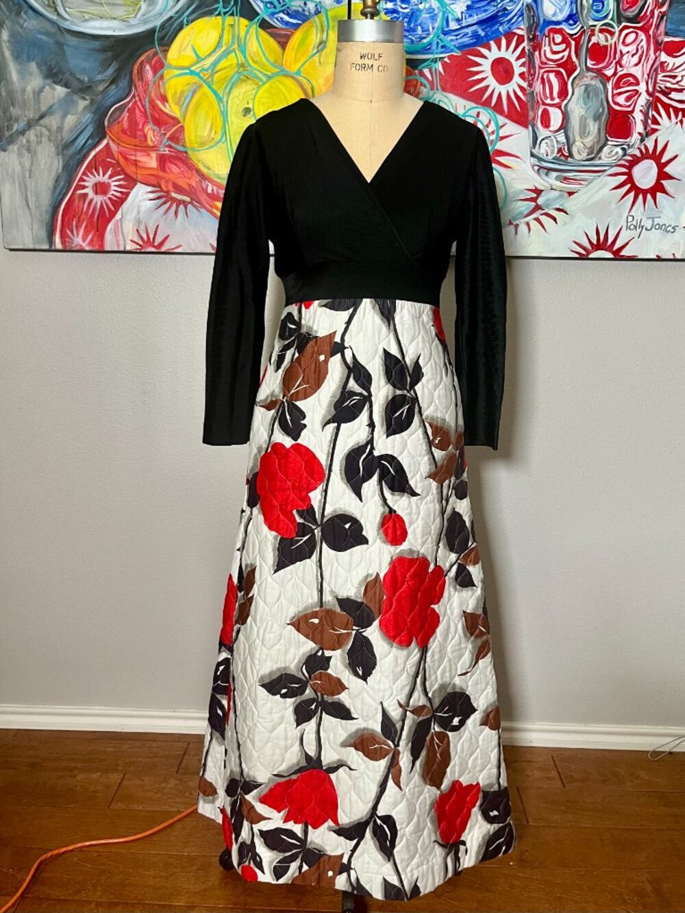 Renassance Land N' Sea Quilted Rose Floral Maxi Dress Vintage 80s - Picture 2 of 7